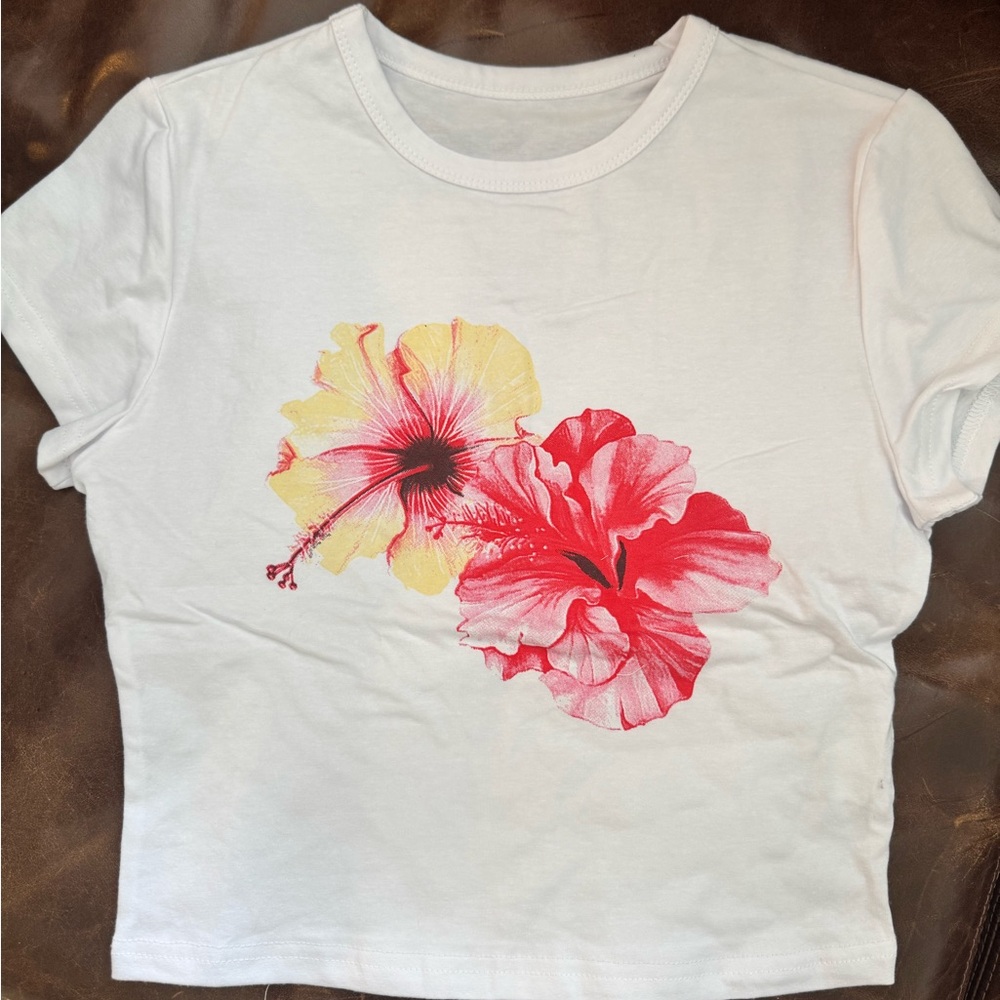 White T-Shirt with Floral Print